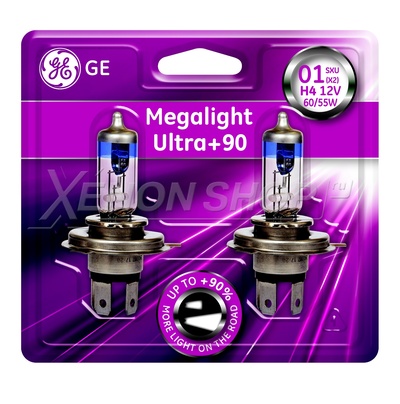 Галогеновые лампы H4 GE Megalight Ultra +90%