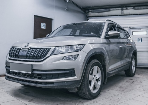 Установка защитной сетки в бампер Skoda Kodiaq (2018)