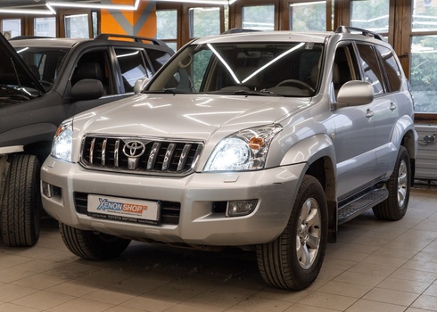 Установка светодиодных линз в фары Toyota Land Cruiser Prado 120