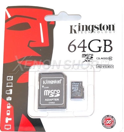 Карта памяти Kingston 64Gb (HC), с переходником SD
