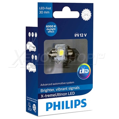 C5W 30mm Philips X-treme Ultinon LED 6000K (1 шт.) - 129416000KX1