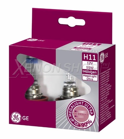 Галогеновые лампы H11 GE Megalight Ultra +90%