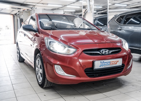 Установка LED-линз MTF в фары Hyundai Solaris