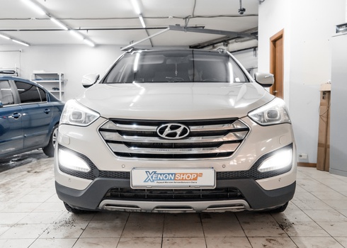 Замена ламп в ПТФ Hyundai Sante Fe на светодиодные + замена корнеров