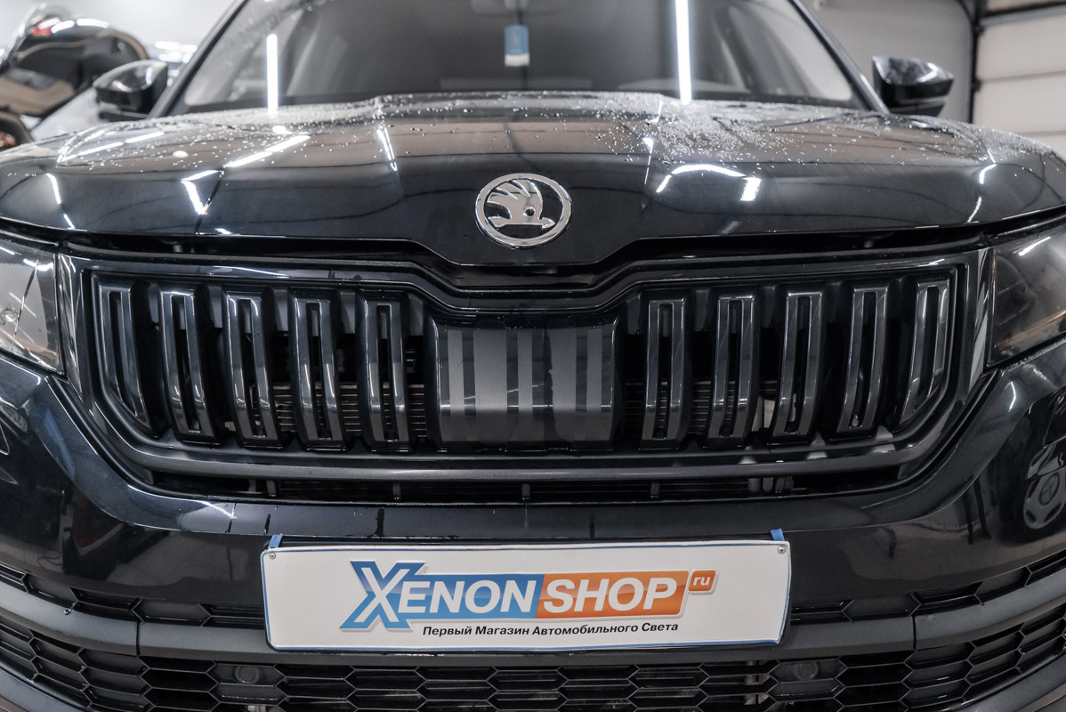 Instalace kovové síťky do nárazníku vozu Škoda Kodiaq - Instalace XenonShop v Moskvě